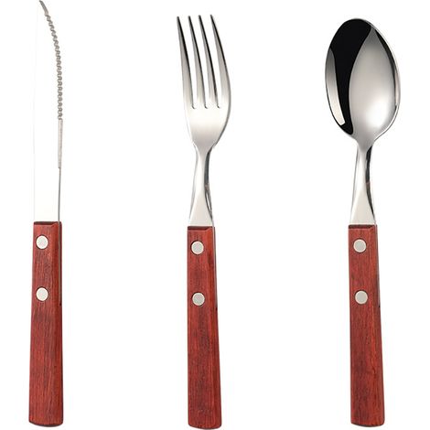 Besteckset aus Holz, Steakmesser aus Edelstahl, Besteck mit Holzgriffen für Familienessen und Hochzeiten, 3er-Pack