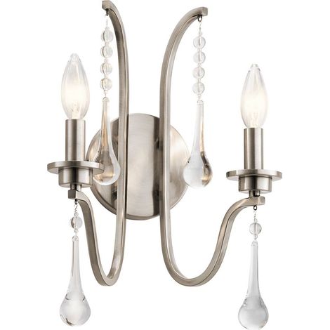 Wandleuchte Wandlampe Flurleuchte Schlafzimmerleuchte Stahl Kristalle 2-flammig (1/5)