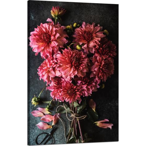 Botanik-Leinwanddruck Dahlienstrauß 50x80 cm