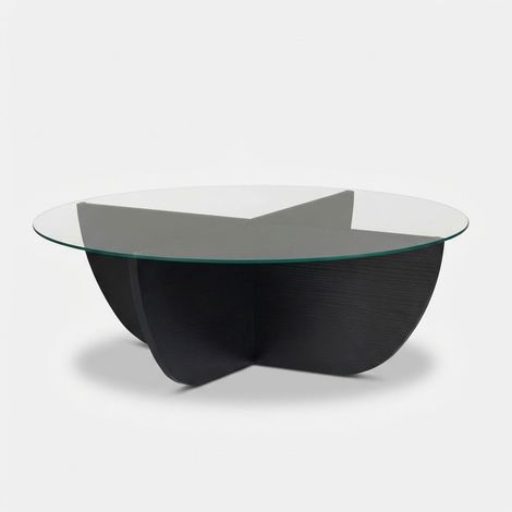 Moderner Couchtisch aus Sicherheitsglas und Holz, Design Liya - Schwarz
