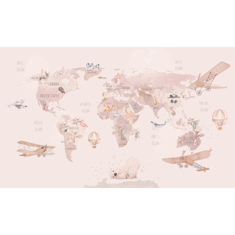 Papier peint panoramique Enfants - Carte du monde - 130 cm x 78 cm (1/2)