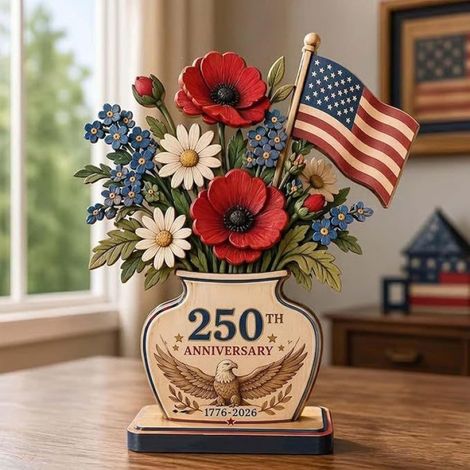 Ornement en bois patriotique floral pour le 250e anniversaire -- Ornement en bois patriotique floral pour le 250e anniversaire --
