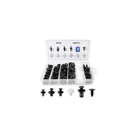 100 Pièces Clips Voiture Universel, 6 Taille Clips de Fixation Voiture Outils, Rivet Plastique, Agrafes Carrosserie pour Pare-Chocs Porte de Voiture Fender Push Kit de Remplacement (1/5)