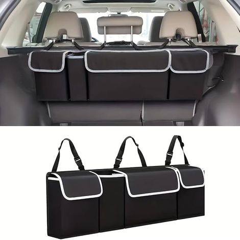 Borsa organizer per bagagliaio auto con molteplici tasche portaoggetti, nera, organizer da appendere al sedile posteriore, organizer per interni auto, borsa portaoggetti per bagagliaio, borsa a rete p