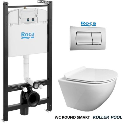Bâti-support ROCA Active pack réservoir encastrable et plaque Chrome Mat avec WC suspendu ROUND Tornade 3.0 Blanc par KP (1/5)