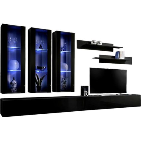 Mobile TV FLY E3 design, colore nero lucido. Mobile sospeso moderno e alla moda per il tuo soggiorno. (1/2)