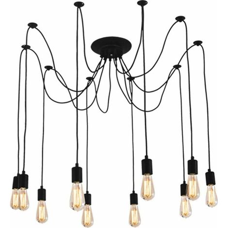 Moderne et Rétro Lustre Suspension, 10 Bras Suspension Luminaire DIY Créatif Lustre Araignee Ajustable 200CM Vintage Lampe de Plafond avec E27 Douille, Noir, 6 Lumières BLOW (1/4)
