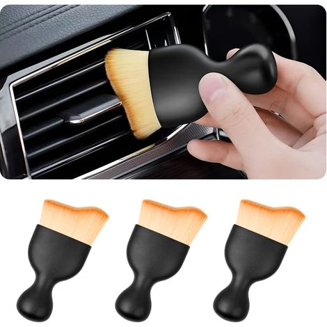 SHINING HOUSE 3 Pièces Brosse de Detail pour Voiture, Pinceaux Nettoyage Voiture, Brosses Poussière Auto avec Poils Doux, Voiture Détail Brosse pour Moteur, Tableau de Bord et Intérieur (Brun Double) (1/3)