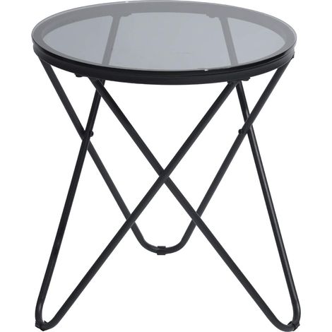 Basse Ronde en Métal et Verre Trempé, Table de Chevet Scandinave pour Salon, Gris, Glass, 45x45x50cm (1/5)