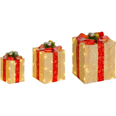 Set mit 3 goldenen LED-Geschenkboxen mit Schleife, 58 Lichter, Weihnachtsbeleuchtung (1/5)