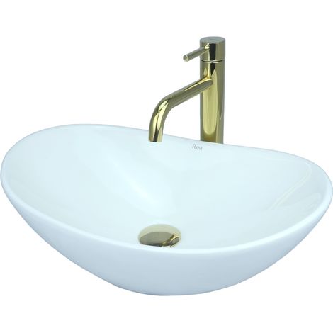 GTM Design Bassine à Lavabo 47 cm - Glanz Modern Washbecken ohne Hahnloch - Élégant Aufsatzwaschbecken Oval for Badezimmer und Gäste WC - nur Bad Washbecken (1/5)