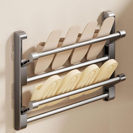 Scarpiera pieghevole a 2 ripiani in alluminio da parete per porta della camera da letto - 1 x Scarpiera pieghevole a 2 ripiani - Porta scarpe - Articoli per la casa e la pulizia (1/5)