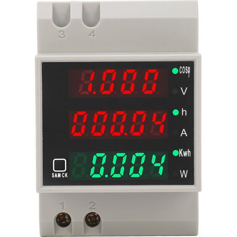 Compteur numérique rail DIN AC80-300V 100A afficheur multifonction tension/courant/temps/puissance/énergie/kWh, moniteur électrique encastrable SDM004, mesure précise pour tableau distribution. (1/5)