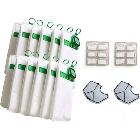 Kit Sac Aspirateur Compatible pour Vorwerk Kobold VK140 VK150 avec Filtre Remplacement - 12 Sacs + 2 Filtres Moteur + 12 Parfums (1/4)