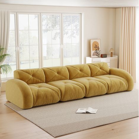 FloraGrace Canapé modulaire 4 places, sans cadre, chenille jaune, mousse 32D, salon familial (1/5)