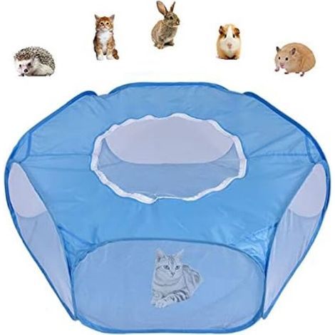 Parc bleu pour petits animaux, 1 pièce, tente pliable, cage avec fermeture éclair, respirante, transparente, montage instantané (1/5)