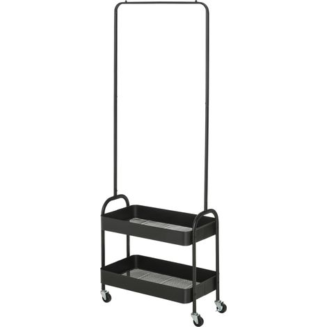 Porte-vêtements métal autoportant avec étagère chaussures noir