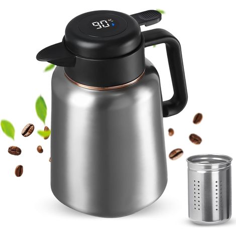 Thermos de 1,8 l - Avec infuseur amovible - En acier inoxydable - Avec affichage de la température - Pour thé, café et lait (1/5)