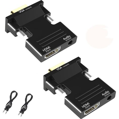 Lot de 2 adaptateurs HDMI vers VGA avec prise jack 3,5 mm 1080p 60 Hz HDMI vers VGA pour projecteur, ordinateur portable, PC, moniteur, projecteur et HDTV (noir) (1/5)