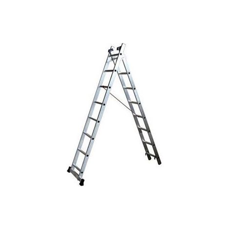 Escalux – Échelle aluminium transformable 2x10 – Hauteur de travail 5,65 m – Charge maximale 150 kg – Montants rigides et antidérapants (1/4)
