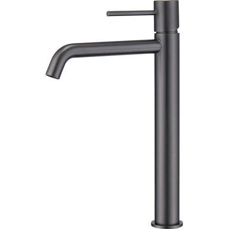 IMEX Hocharmatur für Waschtisch aus robustem Messing mit black gun metal PVD-Finish Keramikkartusche Ø25 mm und flexiblen Anschlüssen – Modell MONZA BDM039-3