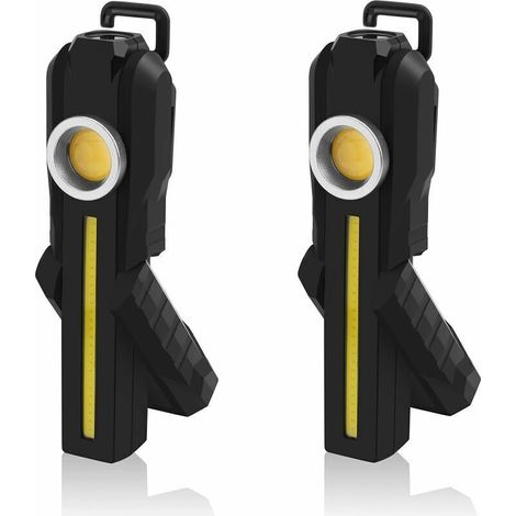 Lampe de Travail LED, Lampes de Travail COB Rechargeables avec Support Base Magnétique Crochet de Suspension 4 Modes Lampes de Poche LED Lumineuses Lampe d'Inspection pour Réparation de Voiture-DOU
