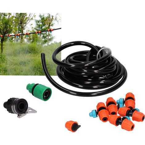 Kit d'arrosage automatique pour serre avec tuyau d'arrosage de 5 m, buse de pulvérisation 9/12 et buse de pulvérisation. (1/5)