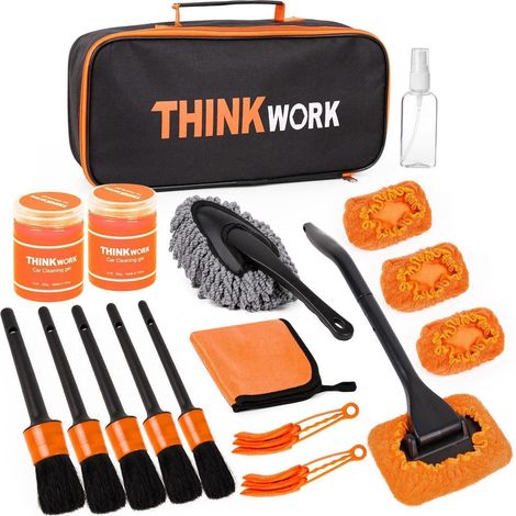 Kit de nettoyage voiture 17 pièces : brosses, gel, microfibre, pour intérieur et extérieur (1/5)