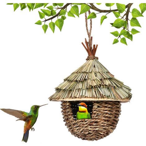 Nichoir et mangeoire, Jouet de Perroquet D'oiseau, Nid D'oiseau de Perroquet, Balançoire de Lit de Nid de Paille Tissée à la Main (1/5)