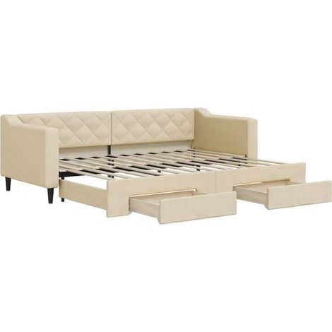 Canapé-lit avec matelas gigogne et tiroirs, matelas non inclus, beige, 80 x 200 cm (1/5)