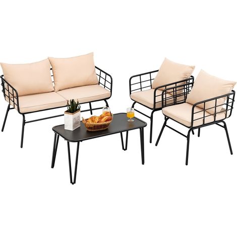 4 PCS Patio Conversation Set Outdoor Furniture Loveseat Coffee Table 2 Chairs (1/5)