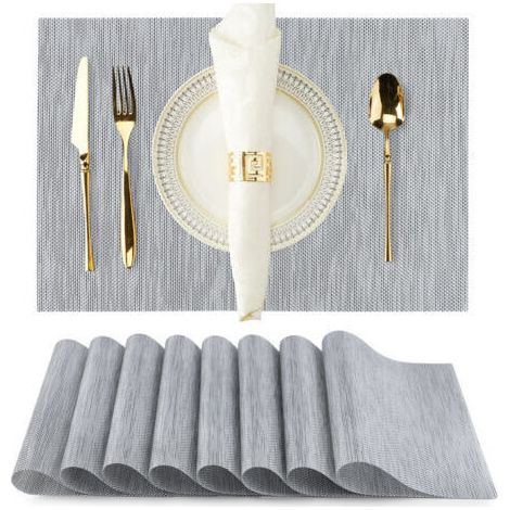 Lot de 8 Blanc argenté sets de table en PVC tissé résistant à la chaleur pour la maison et la salle à manger (1/2)