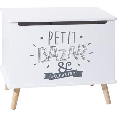Coffre de rangement en bois coloris blanc - Dim : L 58 x l 48 x H 38 cm - PEGANE - (1/3)