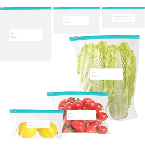 60 Pieces Reusable Zip Freezer Bags, Reusable Zip Freezer Bag, Food Freezer Bag for Reusable Food, Vegetables, Snacks (1/5)