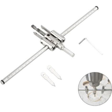 Scie Cloche Reglable Bois 40 mm à 300 mm, Foret de Trou Circulaire Réglable Trépan, Avion Forage Menuiserie Percer des Perceuse Trous Trépan Extensible Pour Trous sur Bois Plastique Plâtre (1/4)