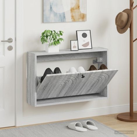vidaXL Wall-Mounted Shoe Cabinet ALKMAAR 71 x 17 x 43 cm Grey Sonoma (1/5)