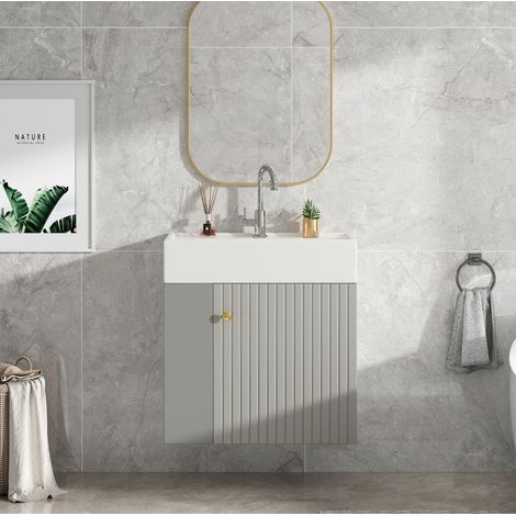 Mobile bagno con lavabo 55 cm sospeso grigio chiaro HAVRYA (1/5)