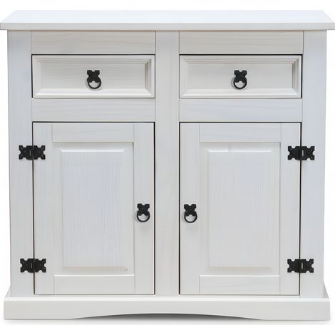 New Mexico Buffet, largeur 91 cm, hauteur 84 cm, avec 2 tiroirs et 2 portes, blanc/ciré. (1/5)