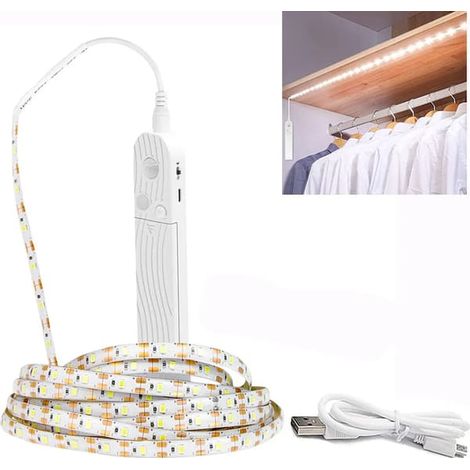 Bande lumineuse LED, lumière blanche froide 6500K, avec détecteur de mouvement, alimentée par USB, convient à l'éclairage d'armoires, longueur 1 mètre. (1/5)