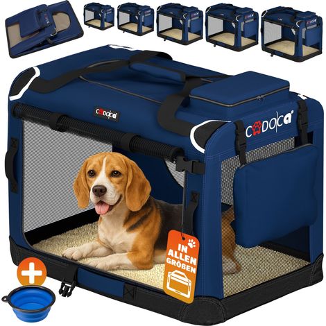 Sac de transport pour animaux pliable – Confort matelas doux – Aération optimale avec filets – Dimensions L 70x52x50 cm – Bleu marin – Cadoca
