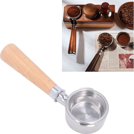 GAGGIA 58-mm-Kaffeemaschinengriff, doppelter Edelstahlgriff für Espresso, bodenlos, Modell A2, naturfarben Buche (1/5)
