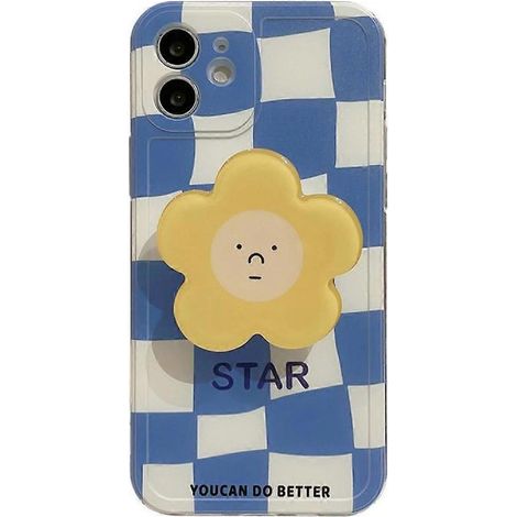 Compatible avec l'iPhone 12 mini, coque de téléphone portable bleue à grille avec support (1/5)