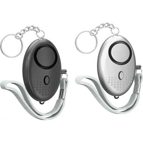 Alarme personnelle à piles ING (lot de 2) - autodéfense - Porte-clés alarme - Lampe torche LED à piles - 130 dB - Noir et argent (1/4)