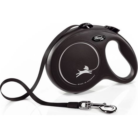 Laisse pour chien 8 m – Sangle en plastique et tissu – Adaptée aux accessoires flexi Multi Box et LED Lighting System – Noir