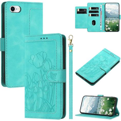 Coque en cuir pour iPhone SE (2022) SE (2020) 8 7 6s 6 Tulip Phone Cover avec 5 emplacements pour cartes Wallet - Gr (1/5)