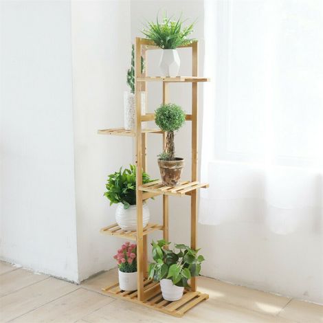 Bamboo Flower Pot Plant Stand Ladder Shelf Display Rack Indoor Outdoor, Small 40 x 20.2 x 102cm (1/5)