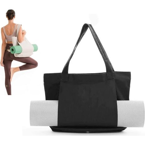 Sac de yoga avec porte-tapis, sac bandoulière avec poche, sac de sport multifonctionnel, grande capacité pour accessoires de yoga, sac en toile. (1/5)