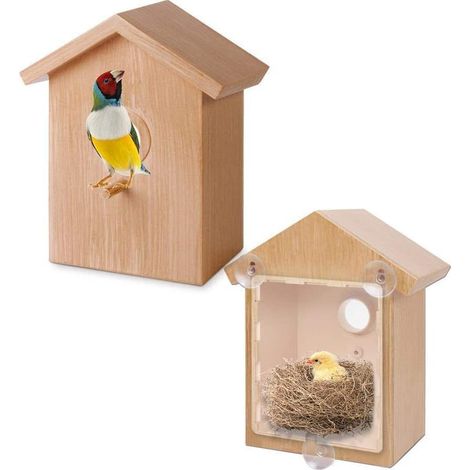 Un nichoir de style fenêtre – équipé d'une ventouse puissante, structure en bois mangeoire à oiseaux extérieure. (1/4)