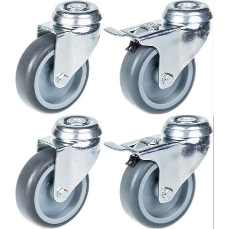 Ruedas - Castor - 75 mm - Giratorias con freno - Capacidad 240 kg - Paquete de 4
