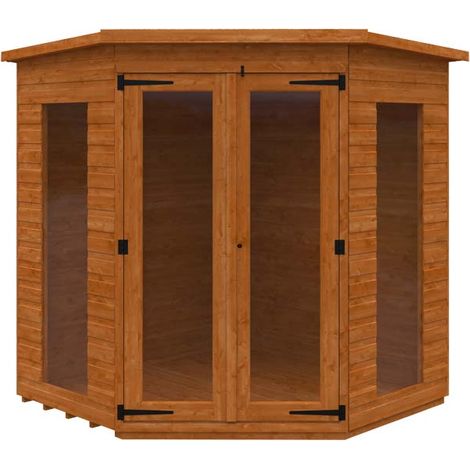 6 x 6 Feet Full Pane Cornerhouse 12mm Shed - Solid Wood/Softwood/Pine - L175 x W175 x H209 cm - Burnt Orange